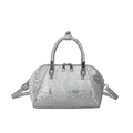 Silver snake texture shell handbag with round handle and silver-tone hardware - Silver