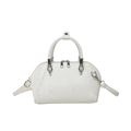 Snake pattern shell handbag in pearl white with silver hardware and top handles - White