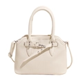 Sac fourre-tout beige avec rayures verticales et boucle argentée élégante - Grand / Blanc