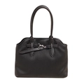 Retro black tote bag with vertical stripes and metallic buckles on white background - Large / Black