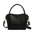 Schwarze Bucket Bag aus genarbtem Leder mit Handgriff und goldenen Beschlägen - Schwarz