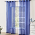 Dark blue grommet top sheer curtains in a minimalist living room for soft light filtering - 132*214cm / Royal Blue