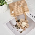 Detail of handmade jute rope curtain tieback with woven flower and pearl accents - Coffee Flower With Pearl
