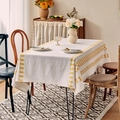 Tovaglia rettangolare bohémien bianco off-white con ricami geometrici gialli e frange - Ricamo Stella Gialla (150*100)