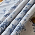 Tovaglia in lino nordico con motivi a foglie blu e bianche e texture naturale - 150*100CM / Blu
