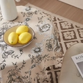 Nappe en coton et lin avec motifs floraux à l'encre de chine et bordure à glands - 60*60cm / Blanc