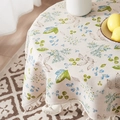 Detail of cotton linen round tablecloth with green leaves pattern and cream tassels - 60*60cm / Green Leaf