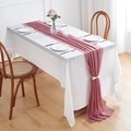 Eleganter Tischläufer aus Chiffon in Altrosa mit dekorativem weißem Schleifenband - 70*300cm / Rosenrosa