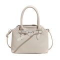 Chic beige textured shell tote bag with round handles and detachable strap for women - Small / Gray