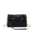 Sweet black ballet-style small crossbody bag with large bow and gold chain strap - Black