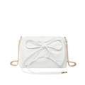 White pearlescent bow chain square bag in sleek PU leather for women - White