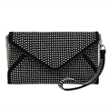 Sparkling black rhinestone envelope evening bag with silver chain and crossbody strap - White