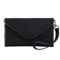 Pochette enveloppe noire élégante avec strass, chaîne argentée et dragonne amovible - Noir