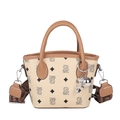 Beige en bruine bucket bag met berenprint en ballonhond-metalen hanger - Broken Wit