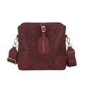 Deep burgundy bucket bag with snakeskin texture, wide strap and gold hardware - Red