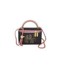 Mini denim vanity case with gold elephant pattern, pink leather trim and chain strap - Black