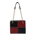 Fashionable red and black contrast stitching square chain bag with gold hardware - Black with Red