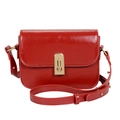 Vintage red glossy leather crossbody bag with adjustable strap and oval gold twist lock - Red