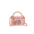 Pink denim box bag with rhinestone elephant pattern and gold chain strap - Pink
