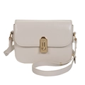 Minimalist cream white crossbody bag with gold arch buckle and faux leather texture - Off White