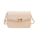 Minimalist beige square shoulder bag with golden buckle and adjustable strap in matte leather - White