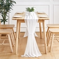 Eleganter Tischläufer aus weißem Chiffon mit dekorativer Schleife auf Holztisch - 70*300cm / Weiß