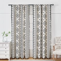 Bohemian black and white geometric print curtain with stylish black tassels - 150*100cm / Milky White