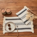 Bohemian off-white cotton table runner with grey woven geometric patterns and tassels - 30*45 / Three Rope Gray