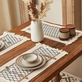 Bohemian cotton linen table runner with black diamond patterns and fringe tassels - 30*45 / Black Mesh