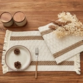 Boho beige cotton table runner with brown stripes and tassels on a dark wood table - Khaki Two Stripes / 30*50cm (Including Tassels)