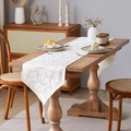 Luxury white table runner featuring gold ginkgo leaf patterns and elegant tassel accents - 35*120cm / White
