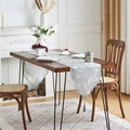 Silver-grey ginkgo leaf jacquard table runner with decorative tassels on a wooden table - 35*120cm / Gray