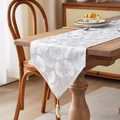 Elegant ginkgo leaf table runner in pearl white with tassel detail on wooden table - 35*120cm / Silver Gray