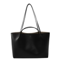 Minimalist black leather tote bag with dual straps and spacious interior for daily commute - Black without Pendant