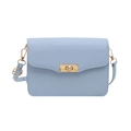 Minimalist light blue square shoulder bag with gold metal clasp and adjustable strap - Blue