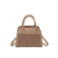 Elegant beige crossbody bag featuring V-shaped woven texture and top handles - Khaki