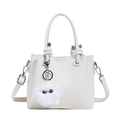Borsa a secchiello vintage in pelle bianca crema con ciondolo di peluche e dettagli argento - Con Ciondolo / Bianco Sporco