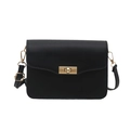 Classic black matte small square bag with gold metal clasp and adjustable strap - Black
