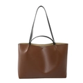 Minimalist large capacity tote bag in dark brown faux leather with dual strap handles - Brown No Pendant