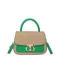 Fashion green and beige contrast crossbody bag with gold buckle and top handle - Green