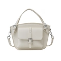 Borsa a secchiello bianca in pelle martellata con manico e tracolla regolabile - Bianco Sporco