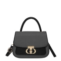 Modern color-block crossbody bag in black and grey textured fabric with gold metal lock - Black