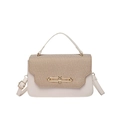 Borsa a tracolla beige chic con trama in paglia e dettagli in metallo dorato - Bianco