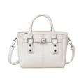 Borsa tote classica bianco crema in pelle martellata in pelle a grana con finiture argentate e manici - Bianco Sporco