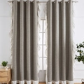 Thick grey faux linen curtains with white ruffled edges and metal grommets, two-piece set - 132*214 / Light Coffee