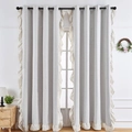 Light gray thick linen blackout curtain with cream ruffles and metal grommet top - 132*214 / Light Gray