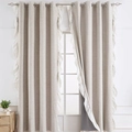 Beige linen blackout curtain with elegant white ruffles and silver metal grommets - 132*214 / Beige