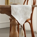 Elegant cream white table runner with floral jacquard patterns and handmade tassels - 35*200cm / Lily White