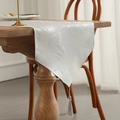 Silver satin table runner with leaf jacquard and elegant silk tassels on a wooden table - 35*150 / Large Leaf (Grey)