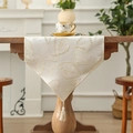 Elegant cream table runner with gold leaf embroidery and fringe tassel detail - 35*120cm / Gold